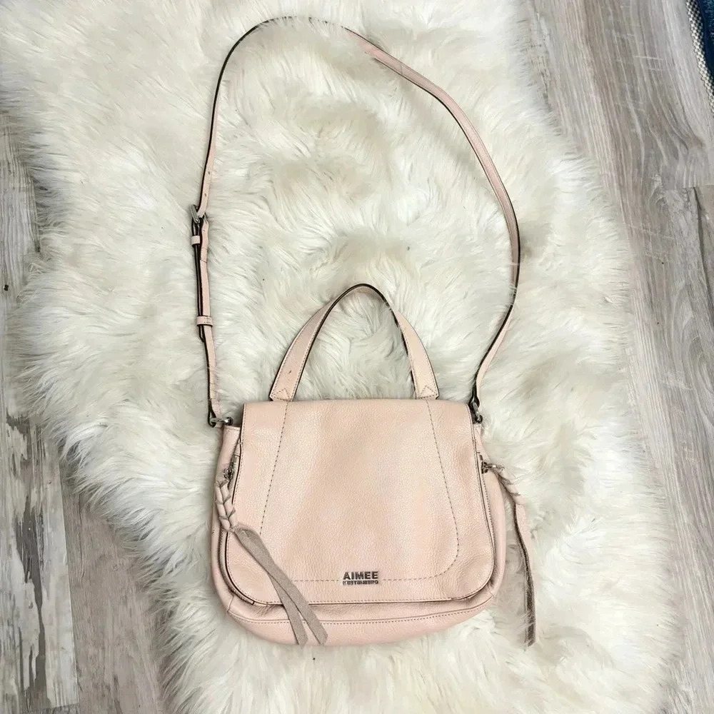 Aimee Kestenberg light blush pink leather saddle shoulder crossbody bag